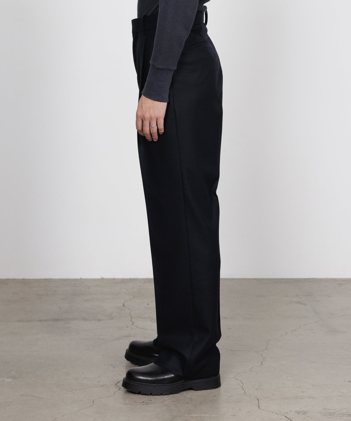 DOUBLE PLEATED STRAIGHT TROUSERS WOOL FLANNEL