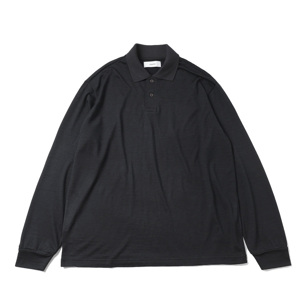 TWO BUTTON POLO L/S TEE WOOL SINGLE JERSEY WASHABLE