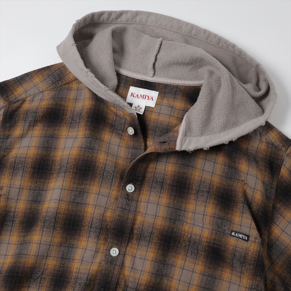 KAMIYA(カミヤ) - Distressed Hooded Check Shirts (BROWN) – Area