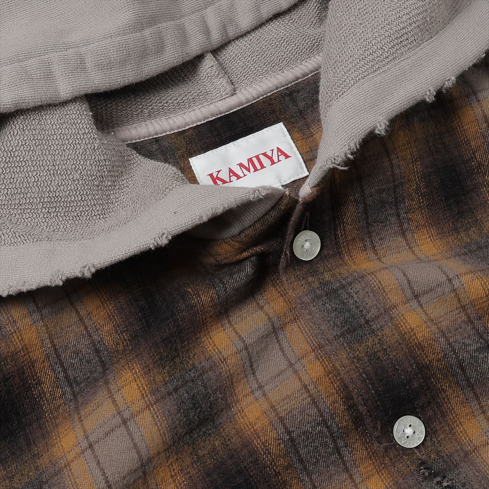 KAMIYA(カミヤ) - Distressed Hooded Check Shirts (BROWN) – Area