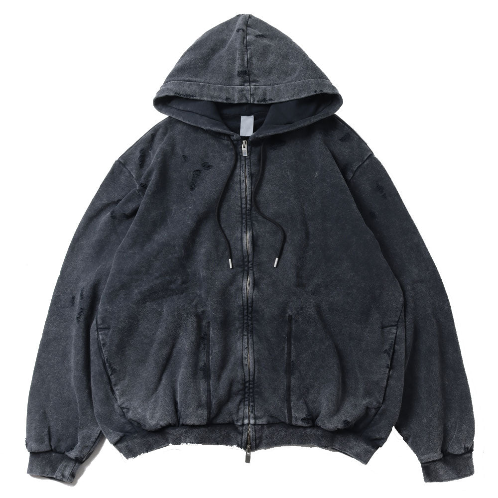 CO SWEAT DISTRESSED ZIP UP HOODIE