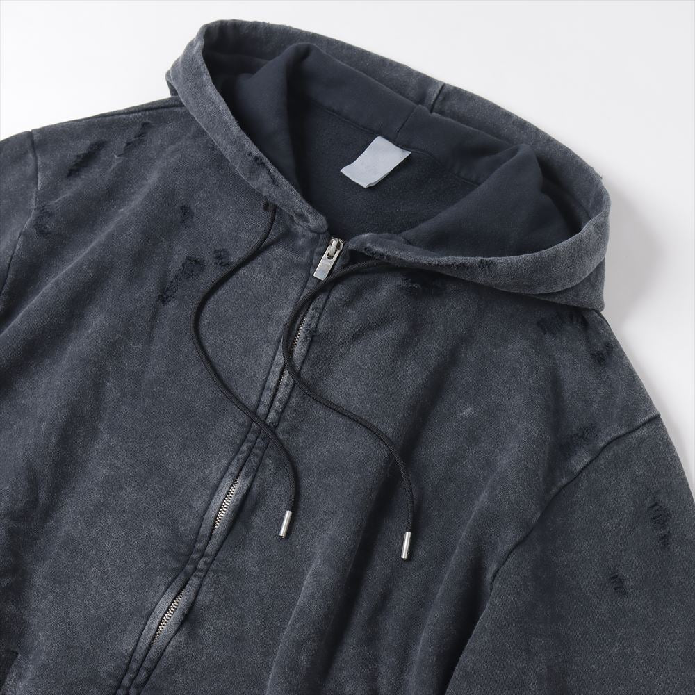 CO SWEAT DISTRESSED ZIP UP HOODIE