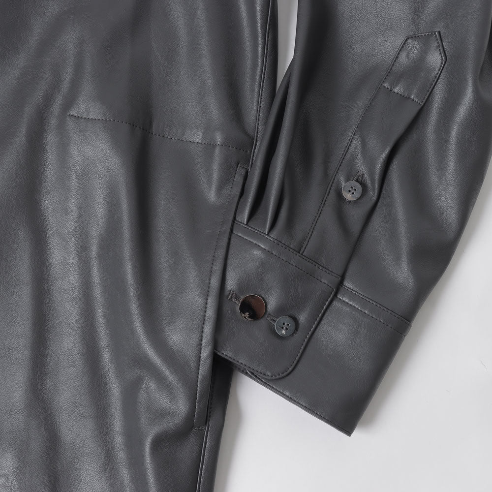 Synthetic Leather Oversized Shirt Jacket