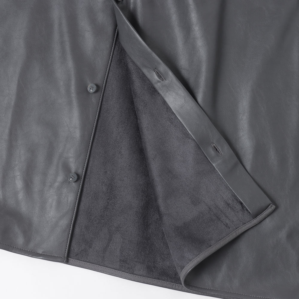 Synthetic Leather Oversized Shirt Jacket