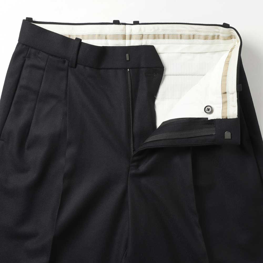 DOUBLE PLEATED STRAIGHT TROUSERS WOOL FLANNEL