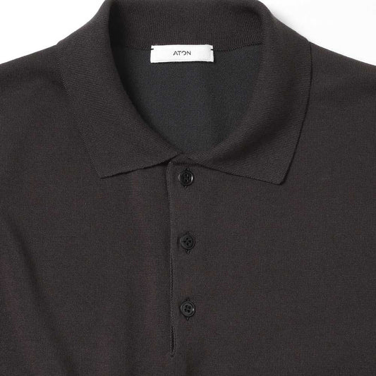  COTTON WASHI KNIT HALF SLEEVE POLO SWEATER  