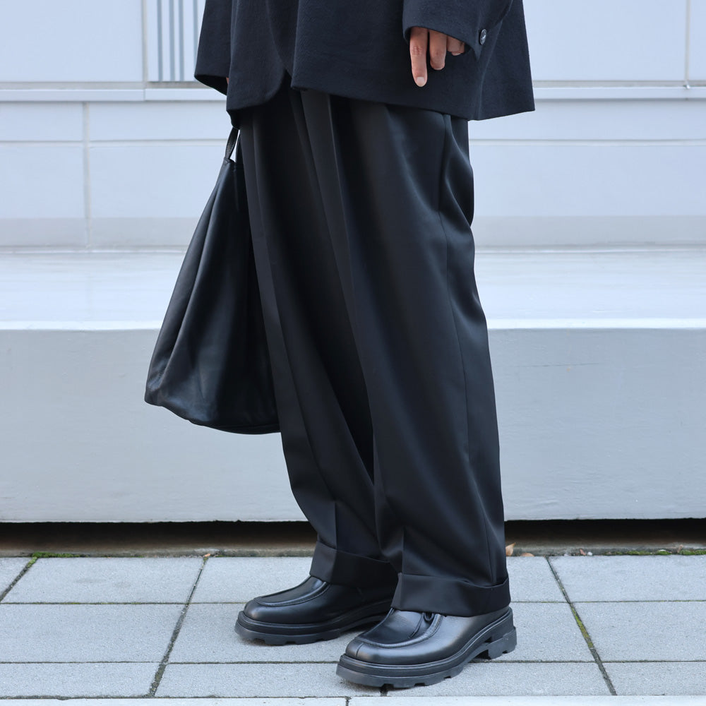 DOUBLE PLEATED WIDE TROUSERS ORGANIC WOOL GABARDINE