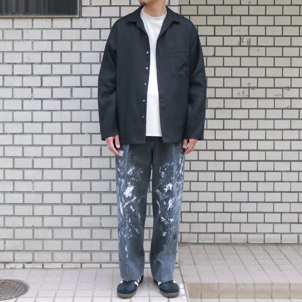 MILK PAINT USED BLACK DENIM 2-TUCK STRAIGHT SLACKS