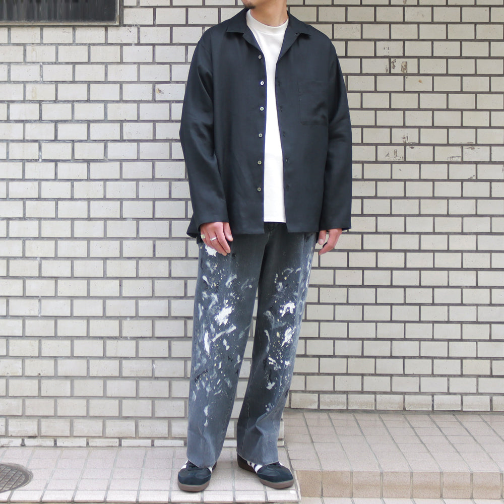 MILK PAINT USED BLACK DENIM 2-TUCK STRAIGHT SLACKS