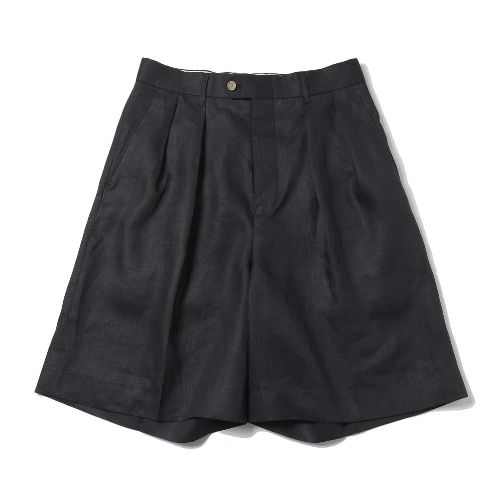 HIGH COUNT LINEN CLOTH 2TUCK BUTTON SHORTS