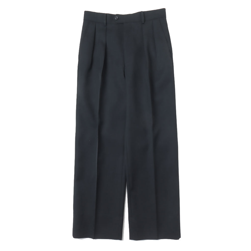 PURE BLACK WOOL 2-TUCK STRAIGHT SLACKS