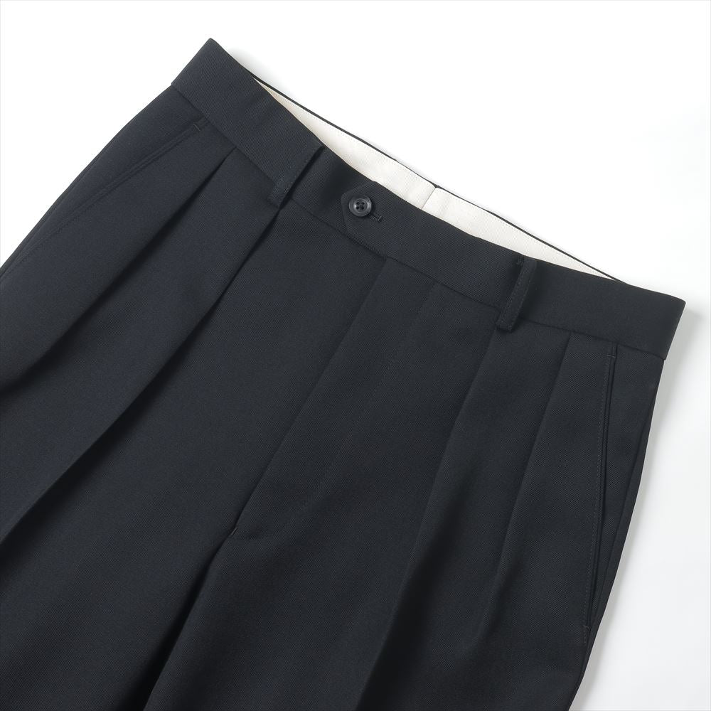 PURE BLACK WOOL 2-TUCK STRAIGHT SLACKS