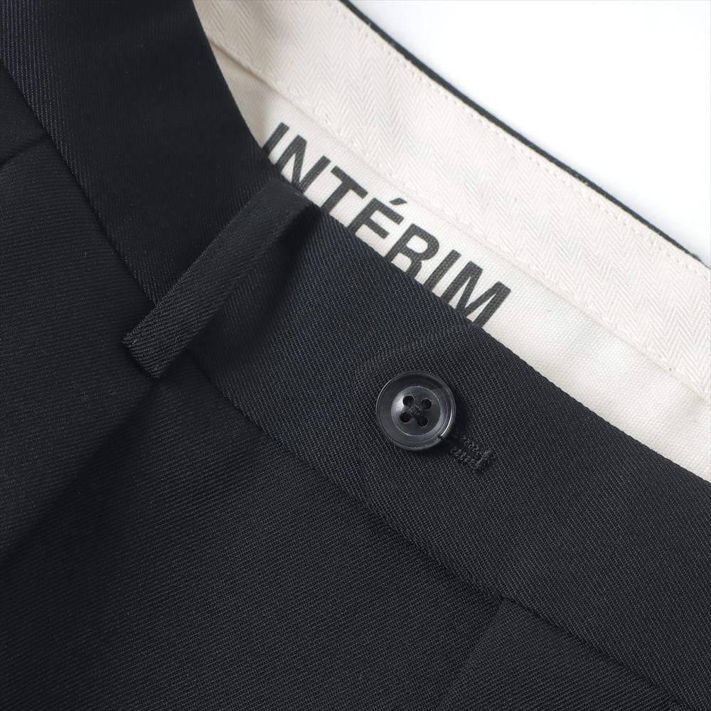 PURE BLACK WOOL 2-TUCK STRAIGHT SLACKS