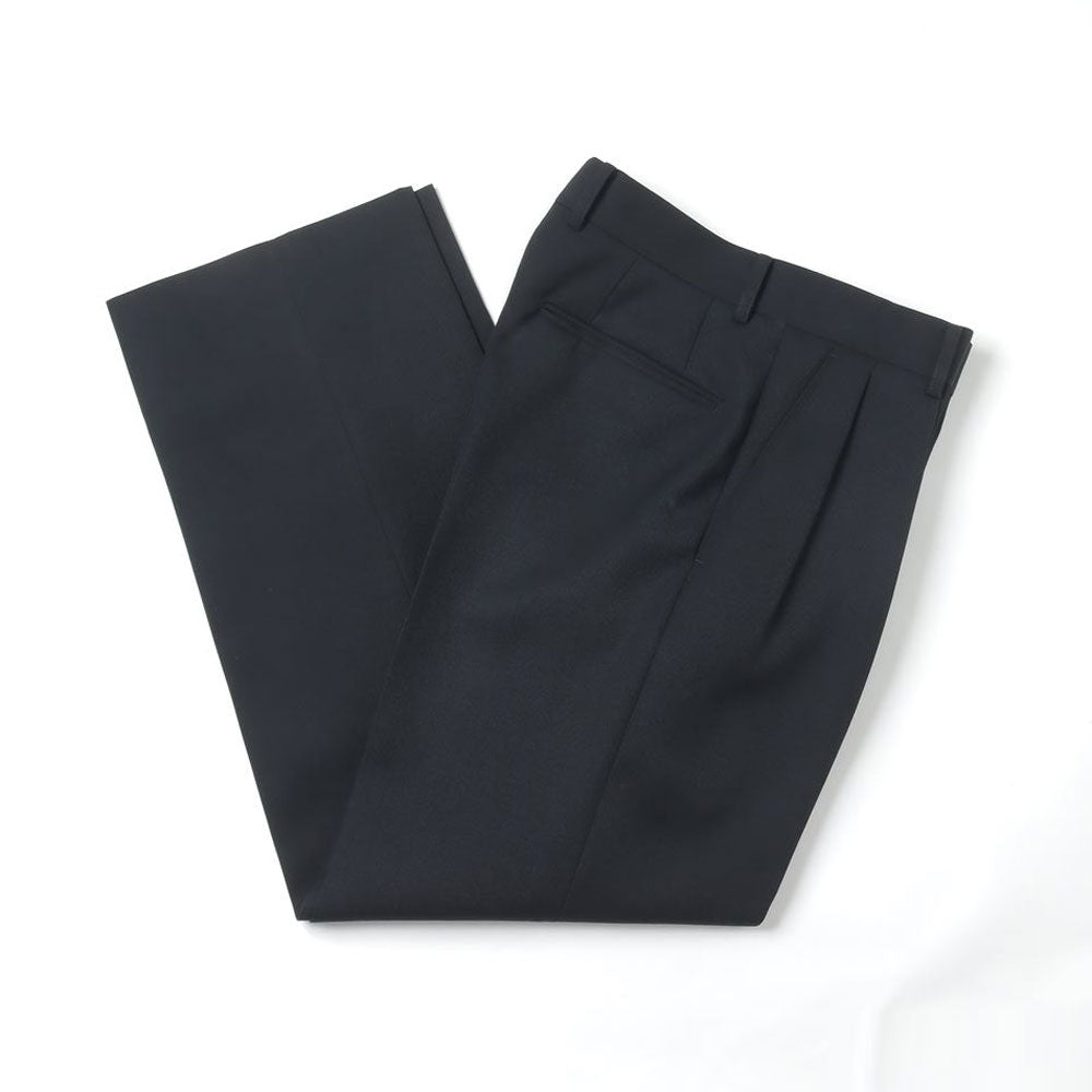PURE BLACK WOOL 2-TUCK STRAIGHT SLACKS