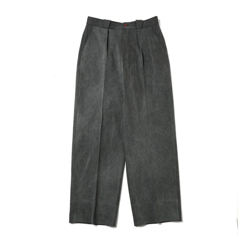 NATURAL DYED KATSURAGI WITH LEATHER PIPING 1-TUCK WIDE TAPERED MILITARY TROUSERS