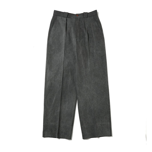  NATURAL DYED KATSURAGI WITH LEATHER PIPING 1-TUCK WIDE TAPERED MILITARY TROUSERS  