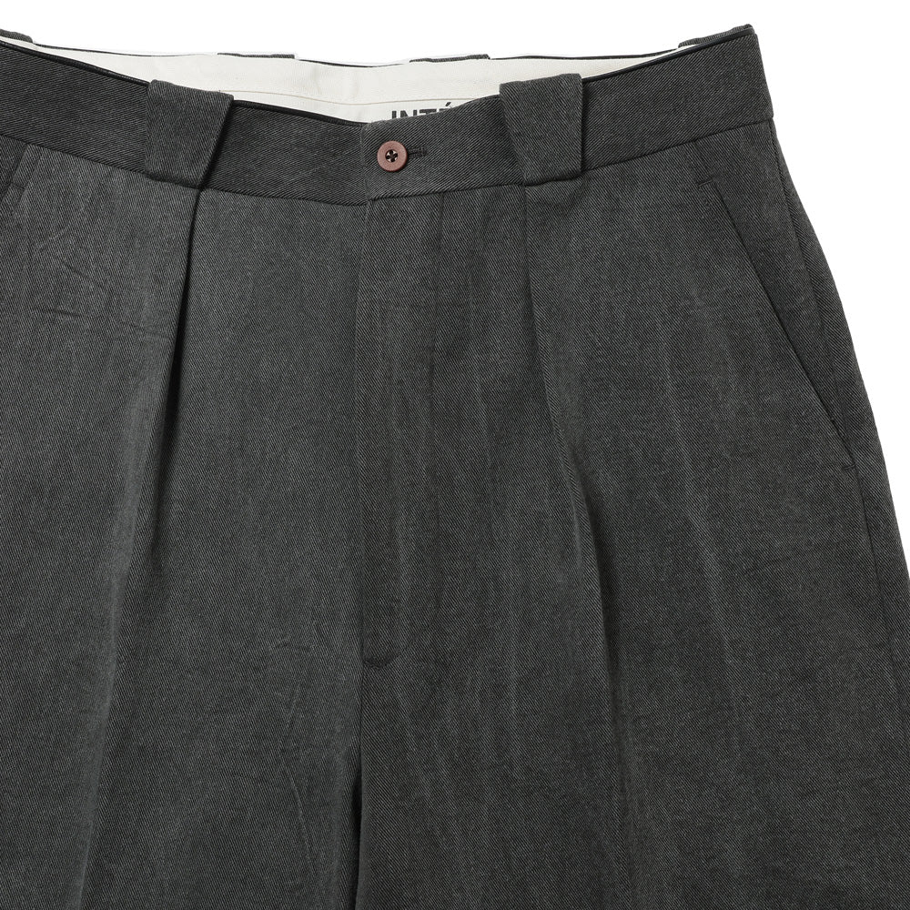 NATURAL DYED KATSURAGI WITH LEATHER PIPING 1-TUCK WIDE TAPERED MILITARY TROUSERS