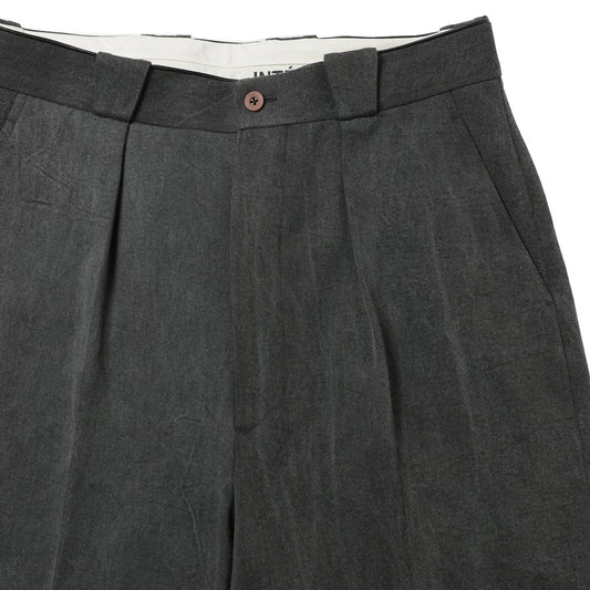  NATURAL DYED KATSURAGI WITH LEATHER PIPING 1-TUCK WIDE TAPERED MILITARY TROUSERS  