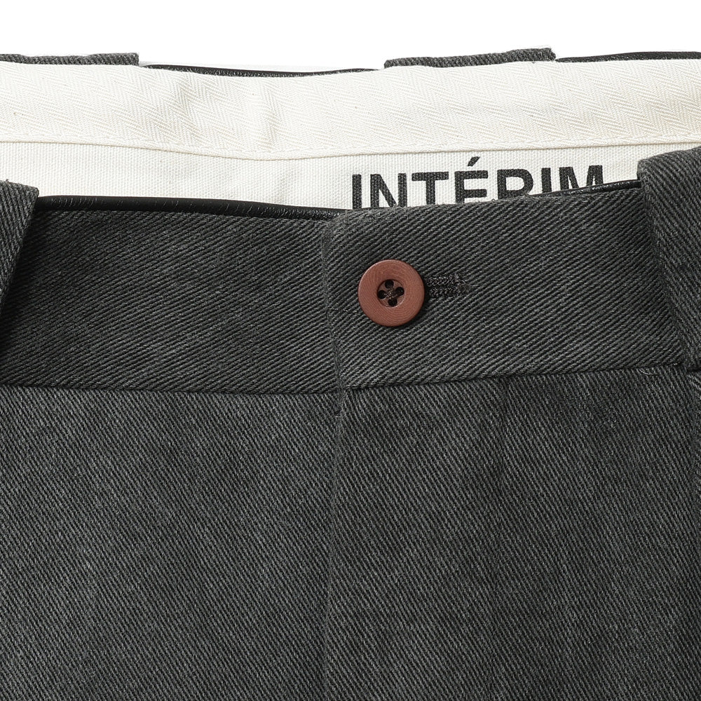 NATURAL DYED KATSURAGI WITH LEATHER PIPING 1-TUCK WIDE TAPERED MILITARY TROUSERS