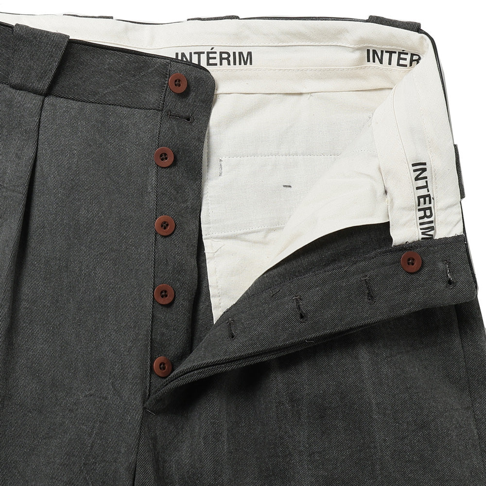 NATURAL DYED KATSURAGI WITH LEATHER PIPING 1-TUCK WIDE TAPERED MILITARY TROUSERS