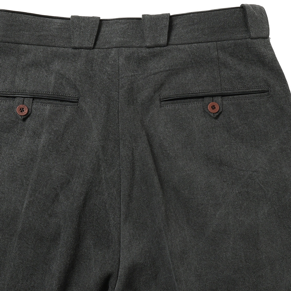 NATURAL DYED KATSURAGI WITH LEATHER PIPING 1-TUCK WIDE TAPERED MILITARY TROUSERS