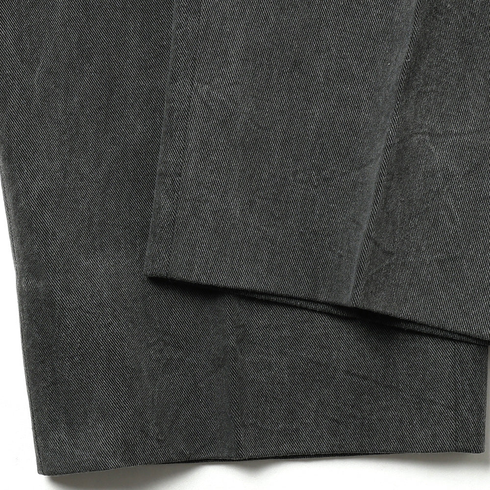 NATURAL DYED KATSURAGI WITH LEATHER PIPING 1-TUCK WIDE TAPERED MILITARY TROUSERS