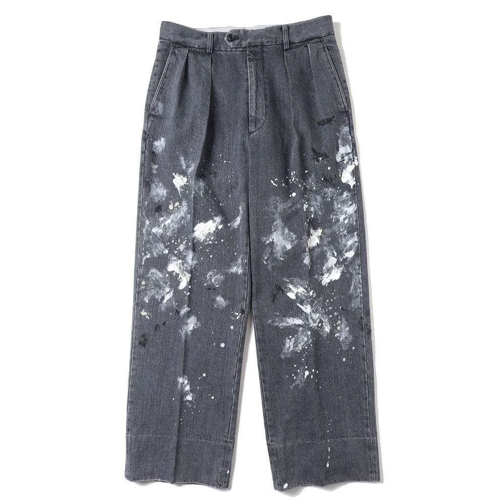 MILK PAINT USED BLACK DENIM 2-TUCK STRAIGHT SLACKS