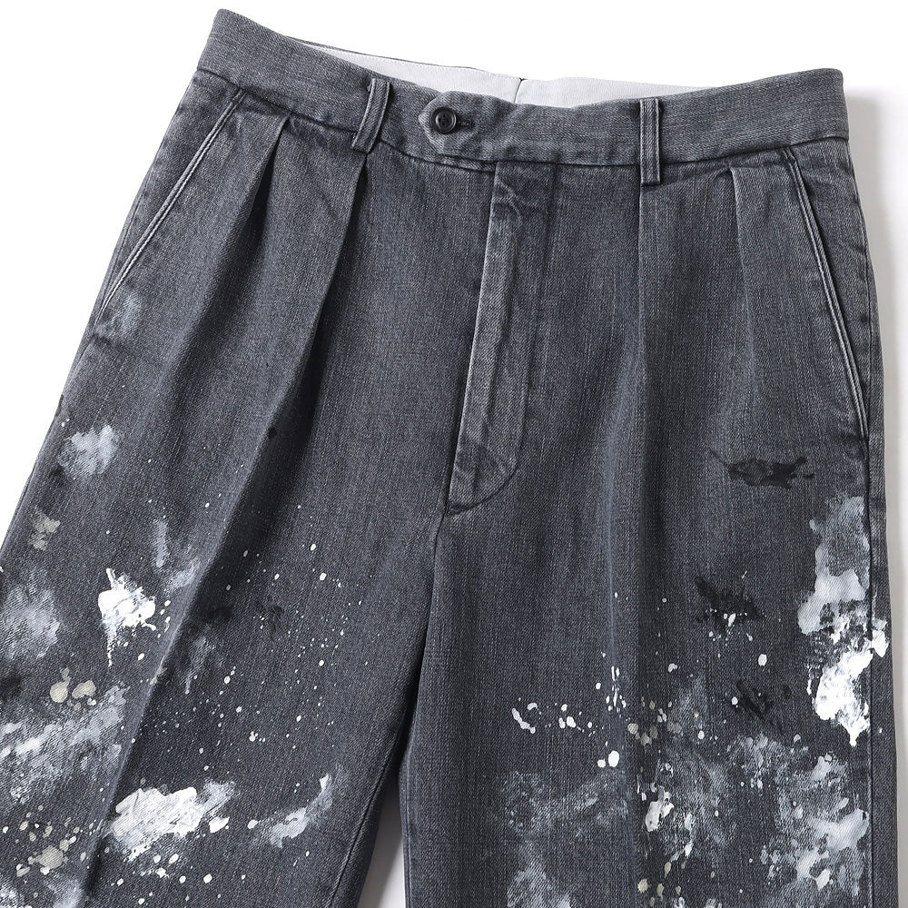 MILK PAINT USED BLACK DENIM 2-TUCK STRAIGHT SLACKS