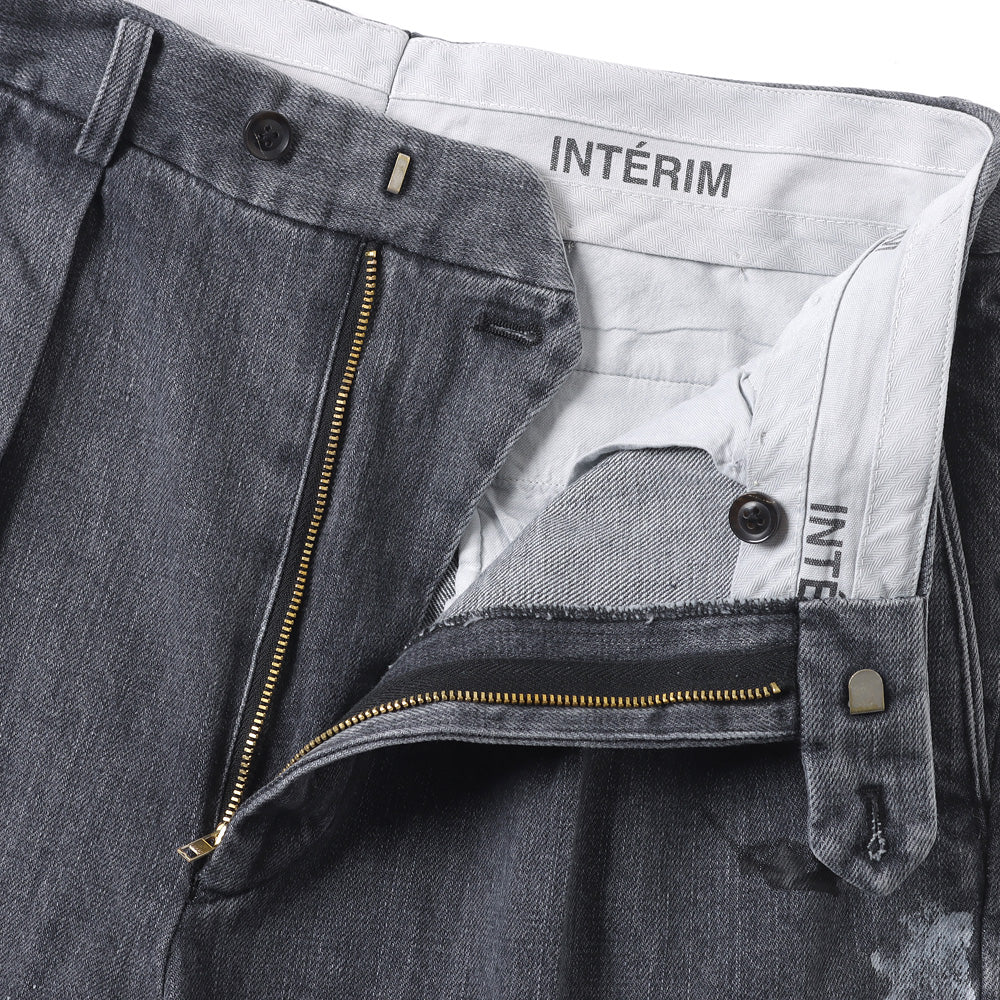 MILK PAINT USED BLACK DENIM 2-TUCK STRAIGHT SLACKS