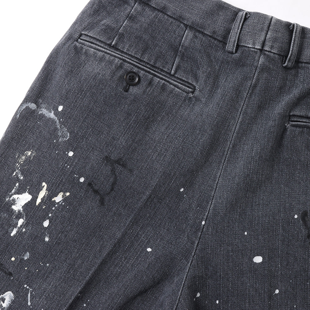 MILK PAINT USED BLACK DENIM 2-TUCK STRAIGHT SLACKS
