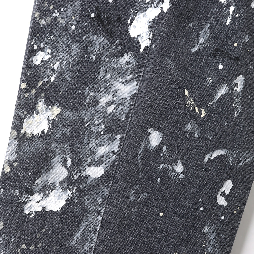 MILK PAINT USED BLACK DENIM 2-TUCK STRAIGHT SLACKS