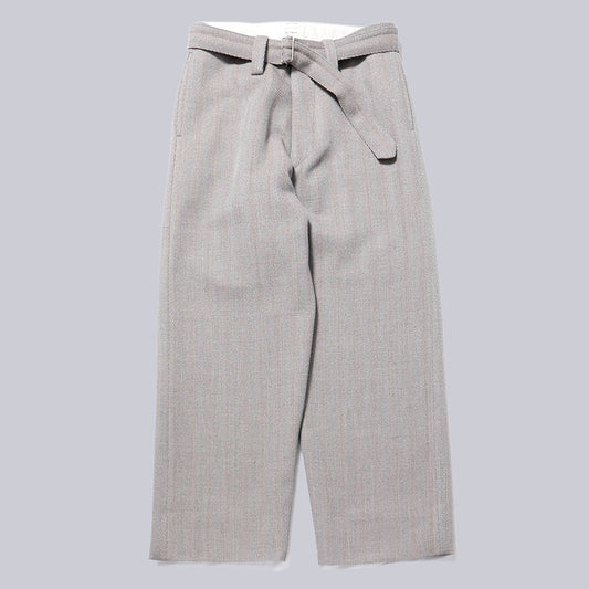  STRUCTURED DIAGONAL MELANGE WOOL DEADSTOCK BELTED MIL BAGGY TROUSERS  