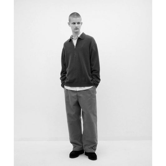  WOOL MINI BOUCLE ZIP UP POLO SWEATER  