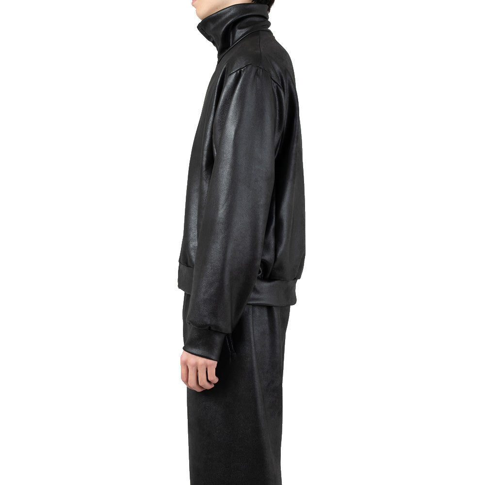 STRETCH FAUX LEATHER JERSEY TRACK JACKET