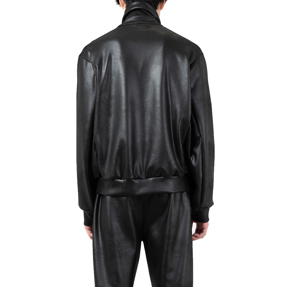 STRETCH FAUX LEATHER JERSEY TRACK JACKET