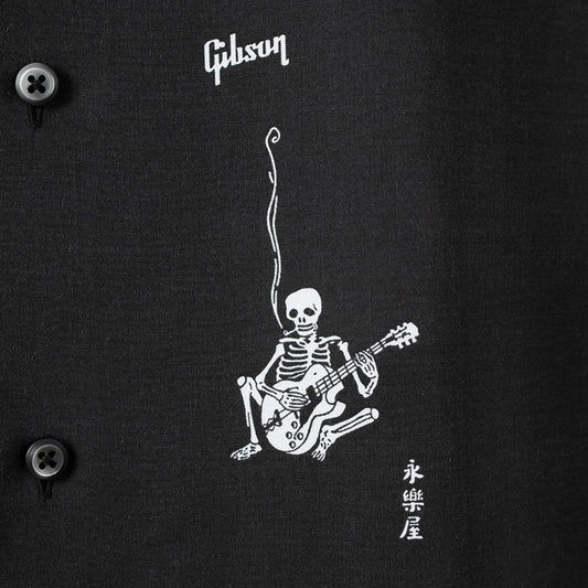  TENCEL TYPEWRITER OPEN COLLAR SHIRT SKULL GUITARIST柄 (永楽屋/Gibson/LAD MUSICIAN)  