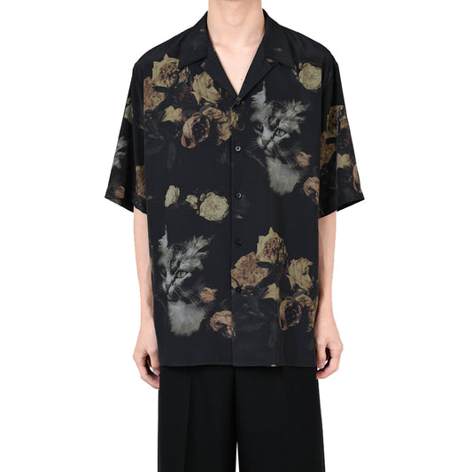  DECHINE OPEN COLLAR S/S SHIRT INKJET (PAINT ROSE & CAT)  