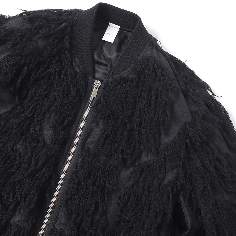 WO/PE FUR JACQUARD BOMBER JACKET