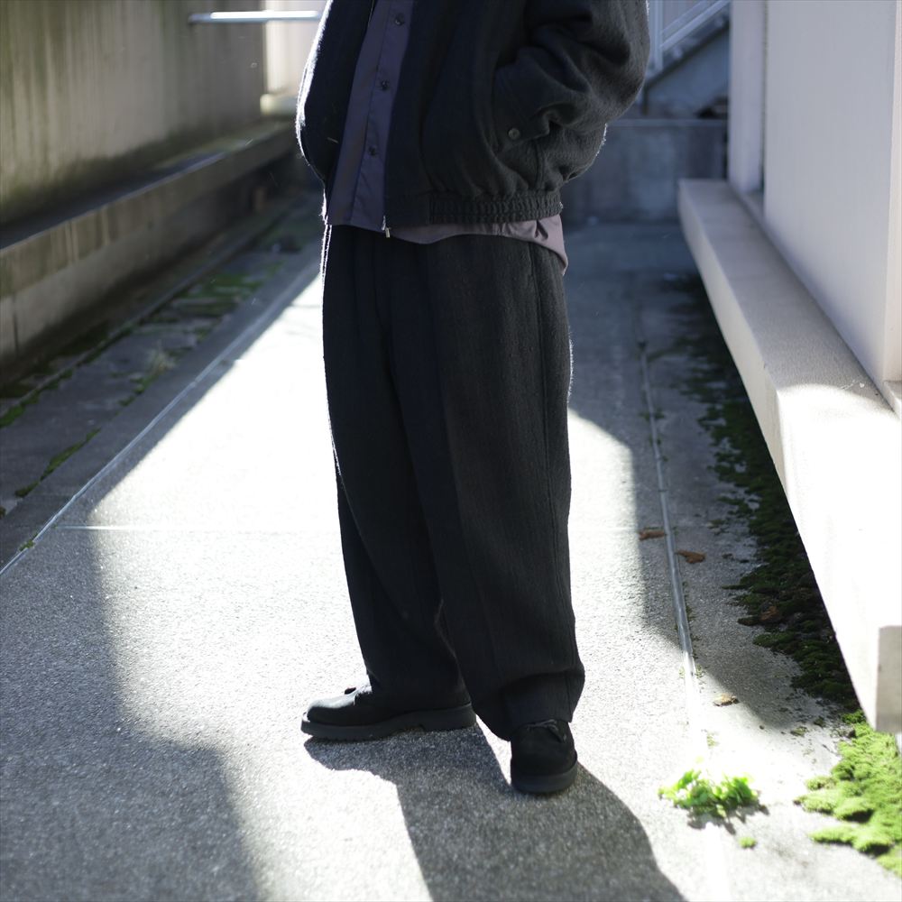Elastic In Tuck Wide Tapered Trousers N Tweed