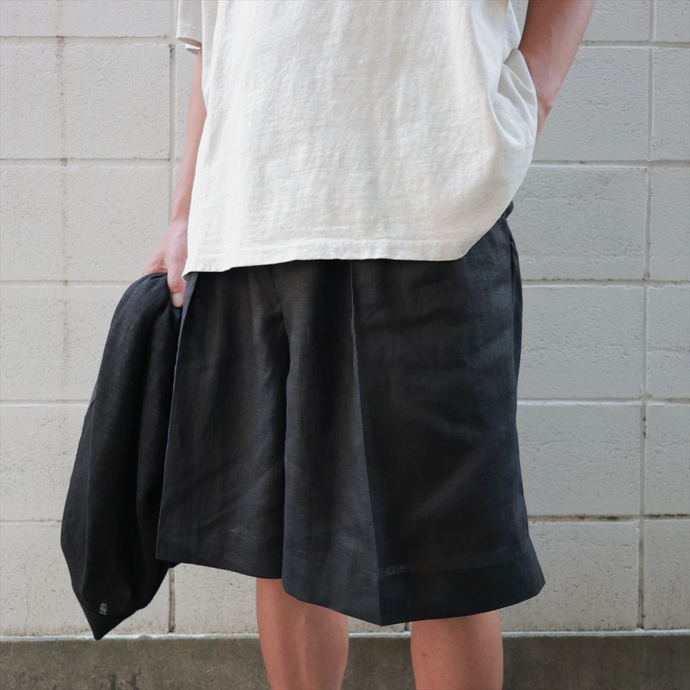HIGH COUNT LINEN CLOTH 2TUCK BUTTON SHORTS