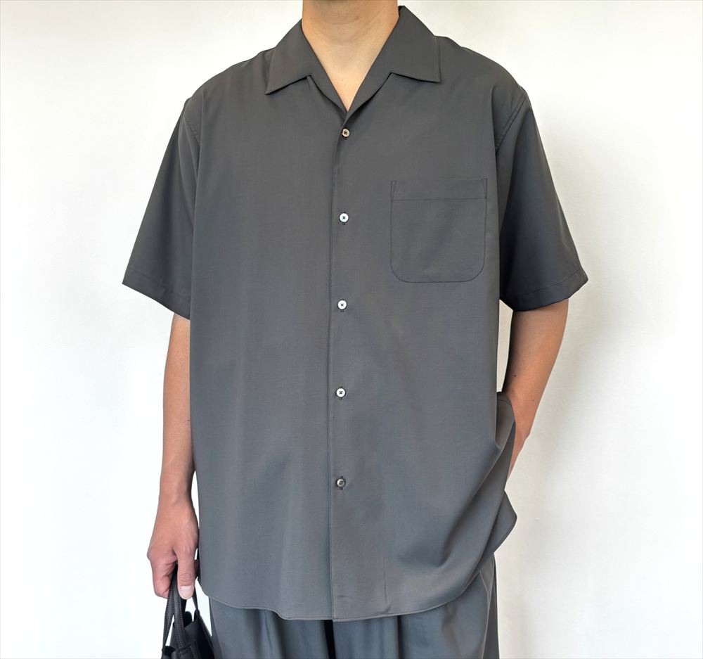 ITALIAN OPEN COLLAR S/S SHIRT ORGANIC WOOL 2/80 TROPICAL