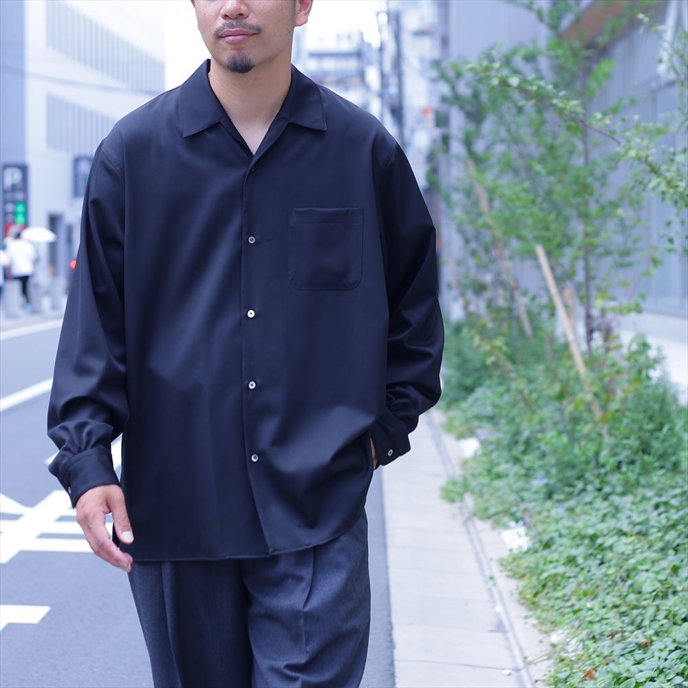 ITALIAN OPEN COLLAR SHIRT ORGANIC WOOL GABARDINE