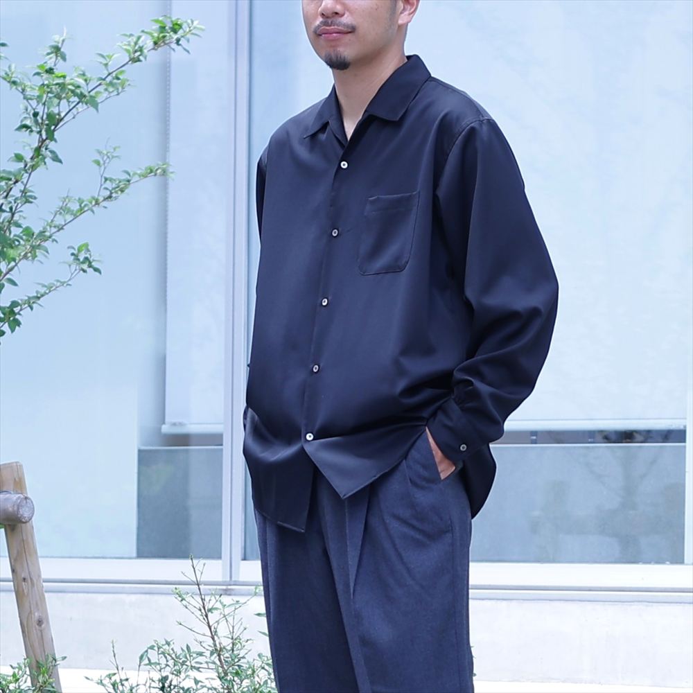 ITALIAN OPEN COLLAR SHIRT ORGANIC WOOL GABARDINE