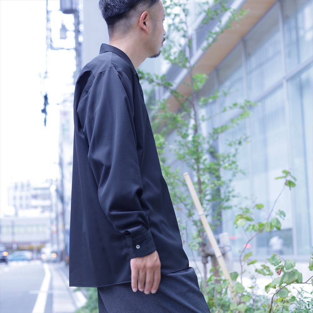 ITALIAN OPEN COLLAR SHIRT ORGANIC WOOL GABARDINE