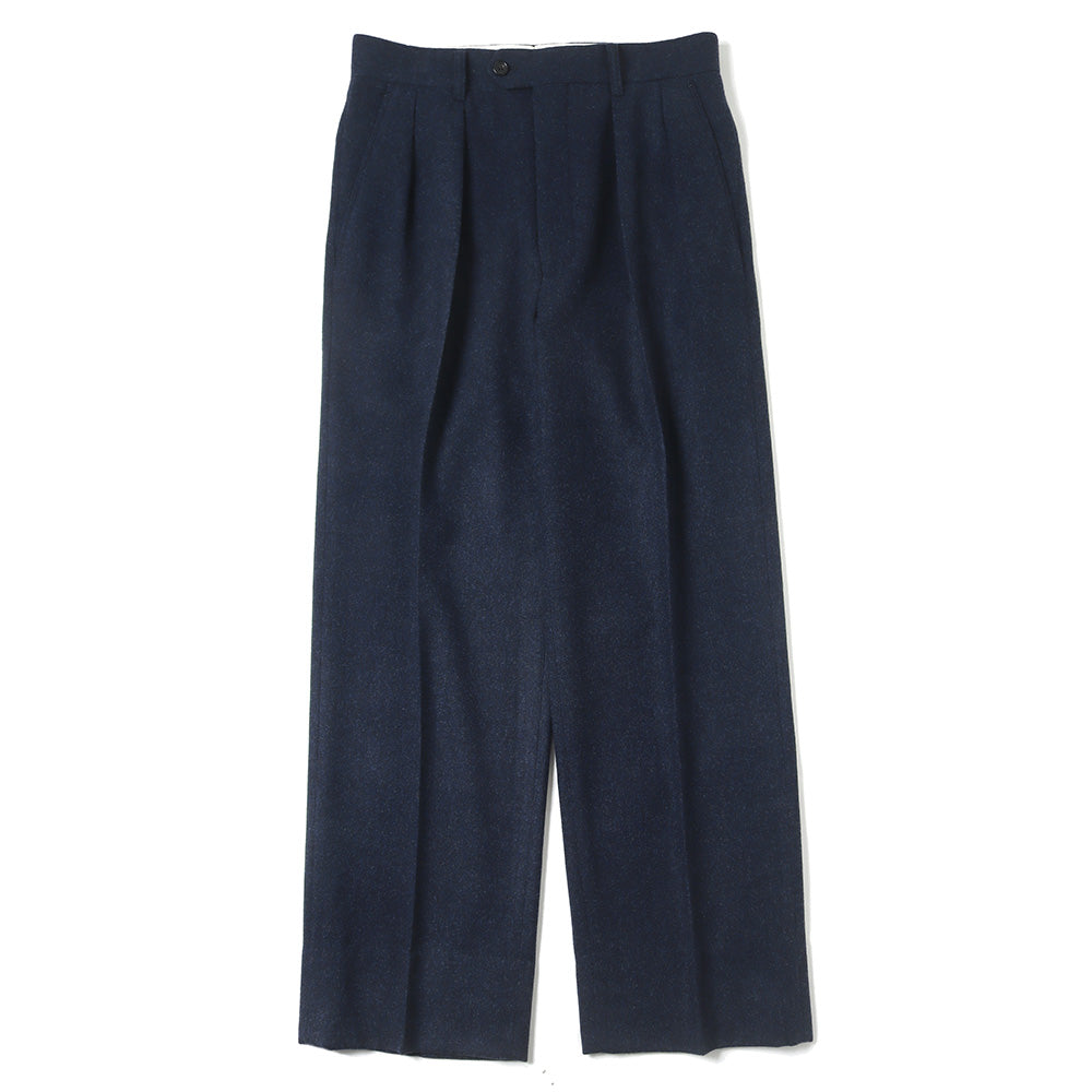 VIRGIN WOOL AND CASHMERE FLANNEL 2-TUCK STRAIGHT SLACKS