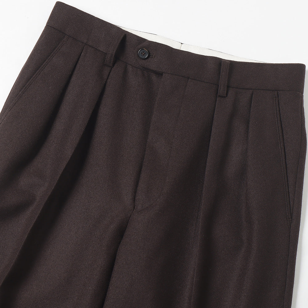WOOL FRANNEL DRAPE 2-TUCK STRAIGHT SLACKS
