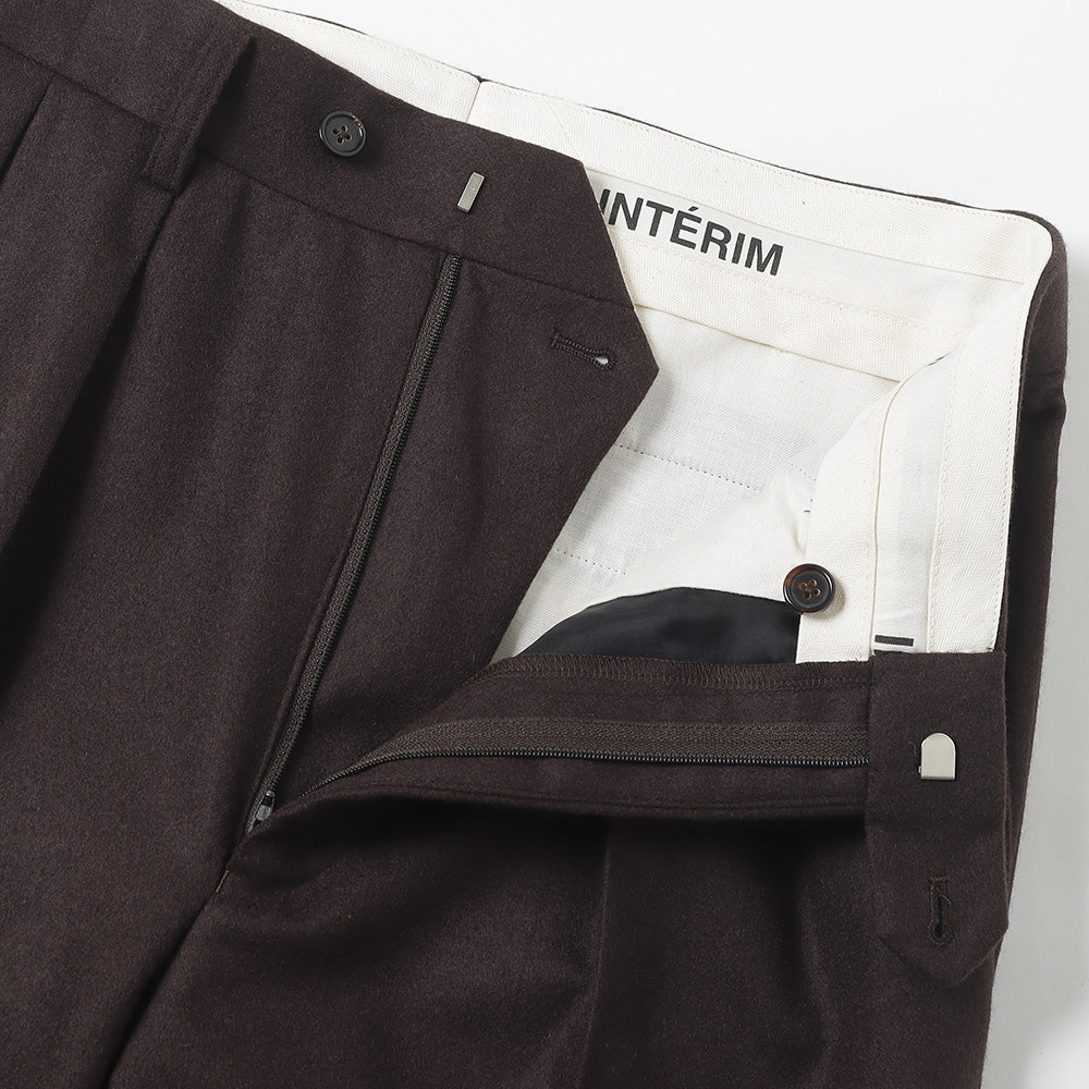 WOOL FRANNEL DRAPE 2-TUCK STRAIGHT SLACKS