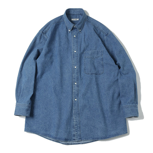  90S FIT UK HEAVY USED DENIM BUTTON DOWN SHIRT  