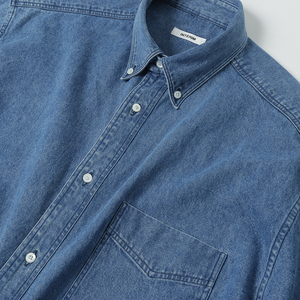 90S FIT UK HEAVY USED DENIM BUTTON DOWN SHIRT