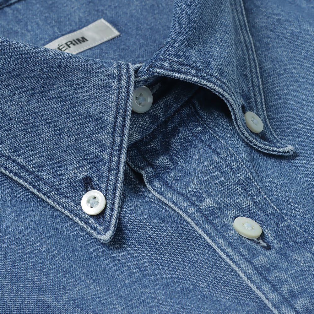 90S FIT UK HEAVY USED DENIM BUTTON DOWN SHIRT